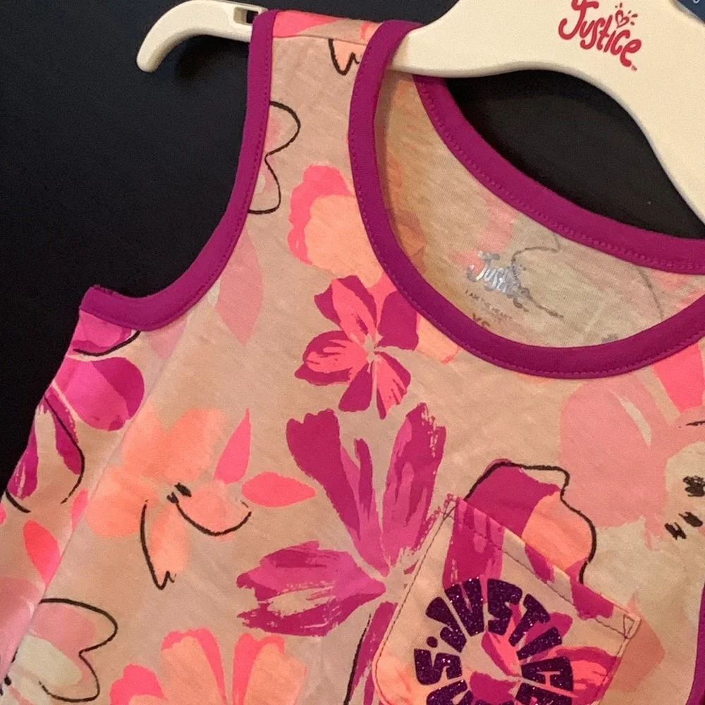 Justice Girls Pink Floral Tank Top